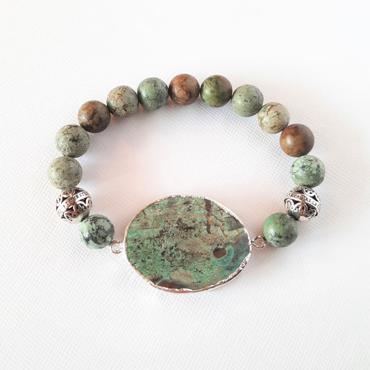 Ocean Jasper Bracelet w/Silver Filigree Accent Beads