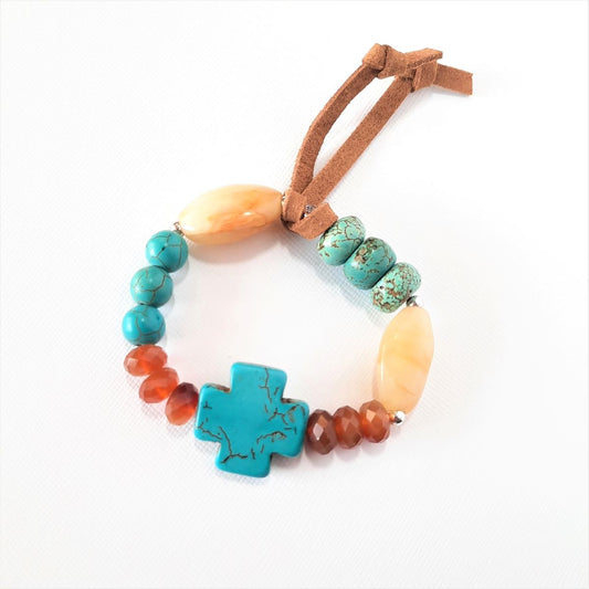 Turquoise Crossroads & Beads, Faceted Carnelian, Bone Beads w/Silver & Leather Accents