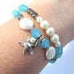 Aqua Chalcedony, Freshwater Pearls and Smoky Topaz Bracelet