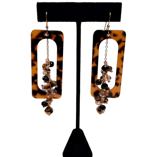 Eye Catching Tortoise Shell Acrylic Dripping With Tigers Eye Onyx and Crystals, in 14K Gold - One of A Kind