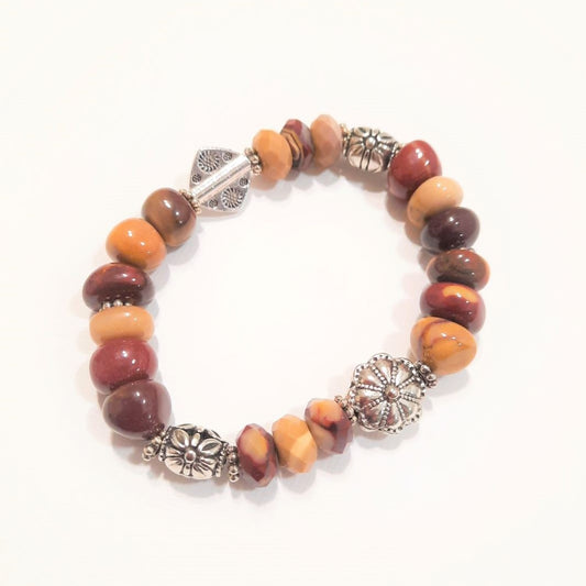 Mookaite Nugget and Faceted Stones Bracelet with Silver Beads