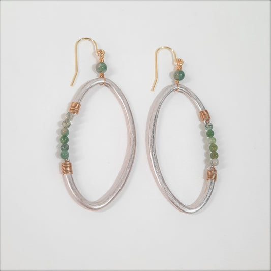 Moss Agate with Recycled Metal Statement Earrings