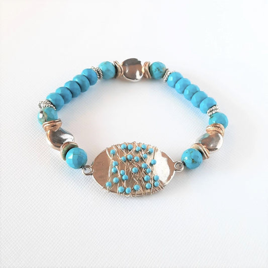 Turquoise, Rare Sleeping Beauty Turquoise, Faceted Natural Turquoise, Turquoise Magnesite with Silver and Gold Accents