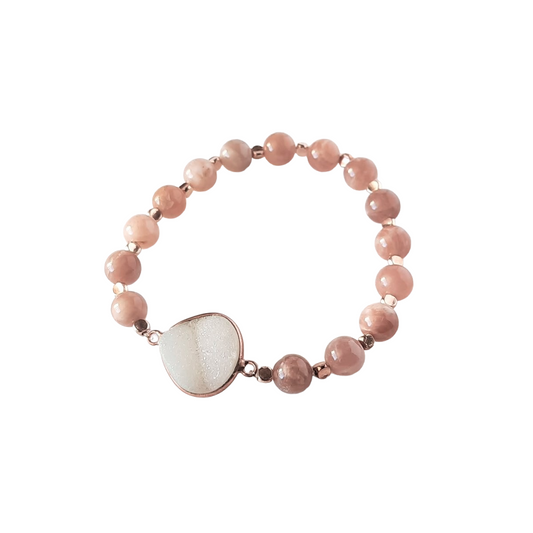 Druzy Collection - White Druzy, Sunstone and Rose Gold Bracelet