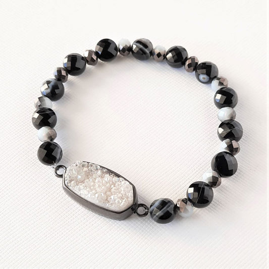 Druzy Collection - White Druzy With Tuxedo Jasper Bracelet