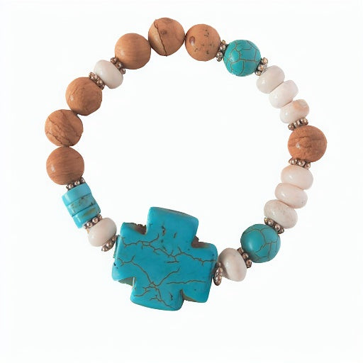 Turquoise Crossroads, White River Stone, Picture Jasper, Natural Turquoise Heshi w/Silver Bali Beads